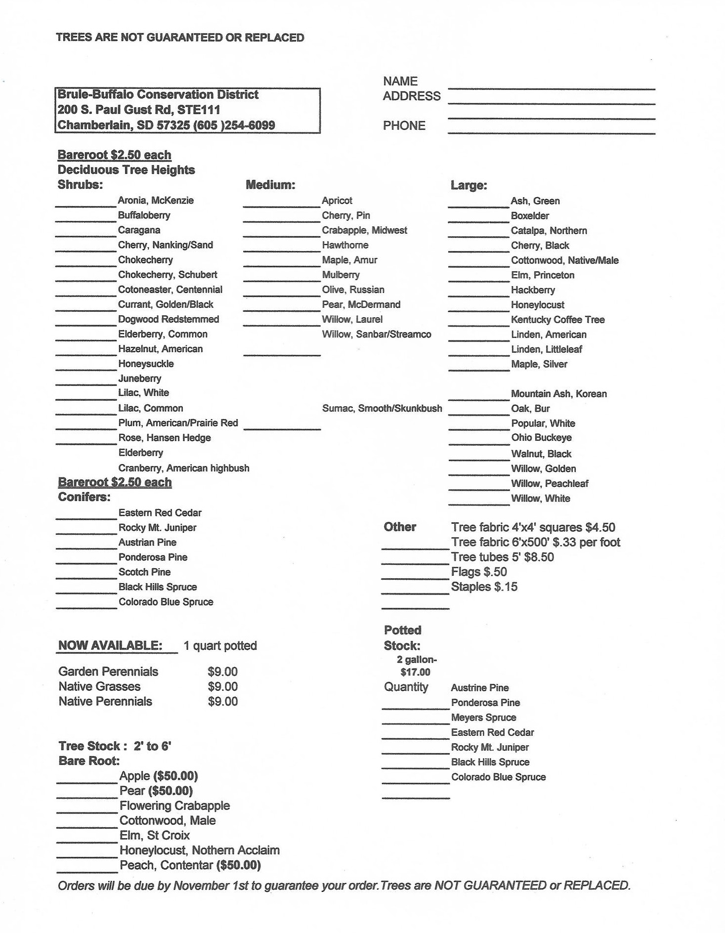 Tree Order Form | Brule Buffalo Conservation District
